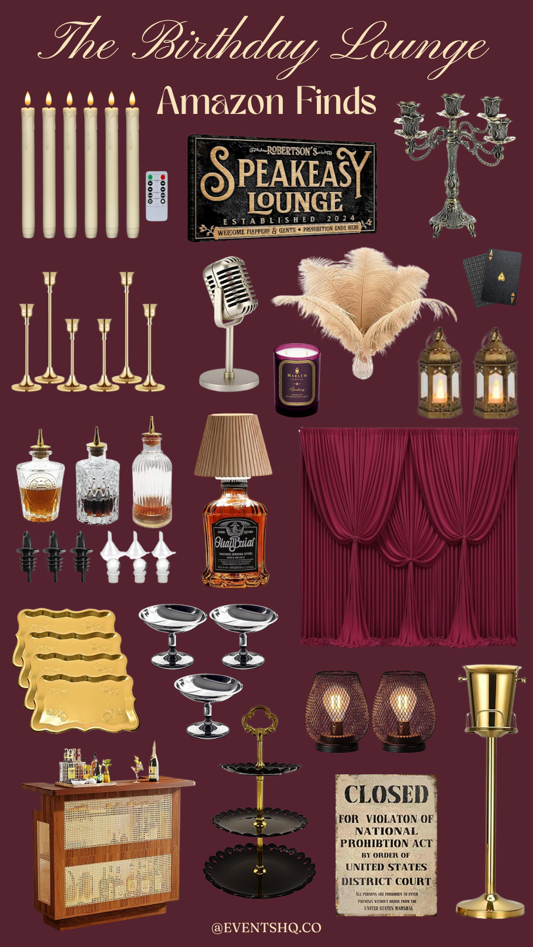 The Birthday Lounge adult birthday party theme — Amazon finds for a moody speakeasy lounge party