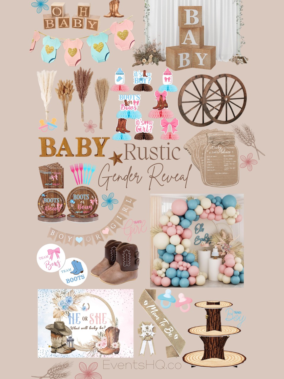 Rustic gender reveal theme