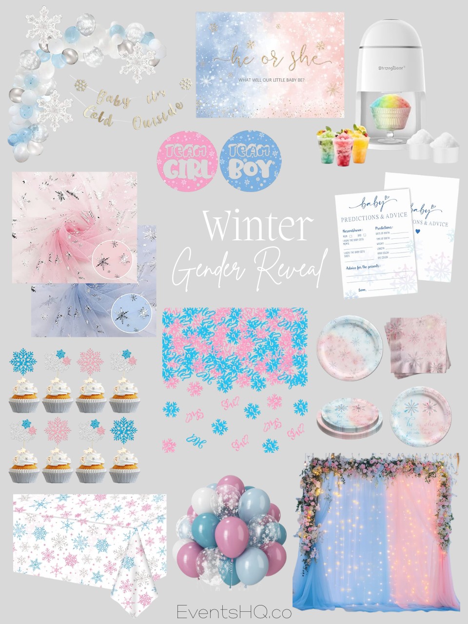 Winter gender reveal theme