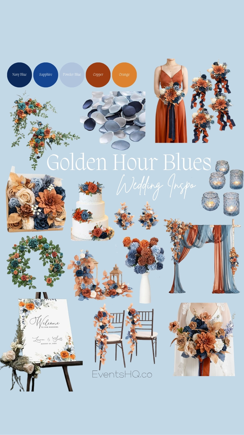Golden Hour Blues wedding theme