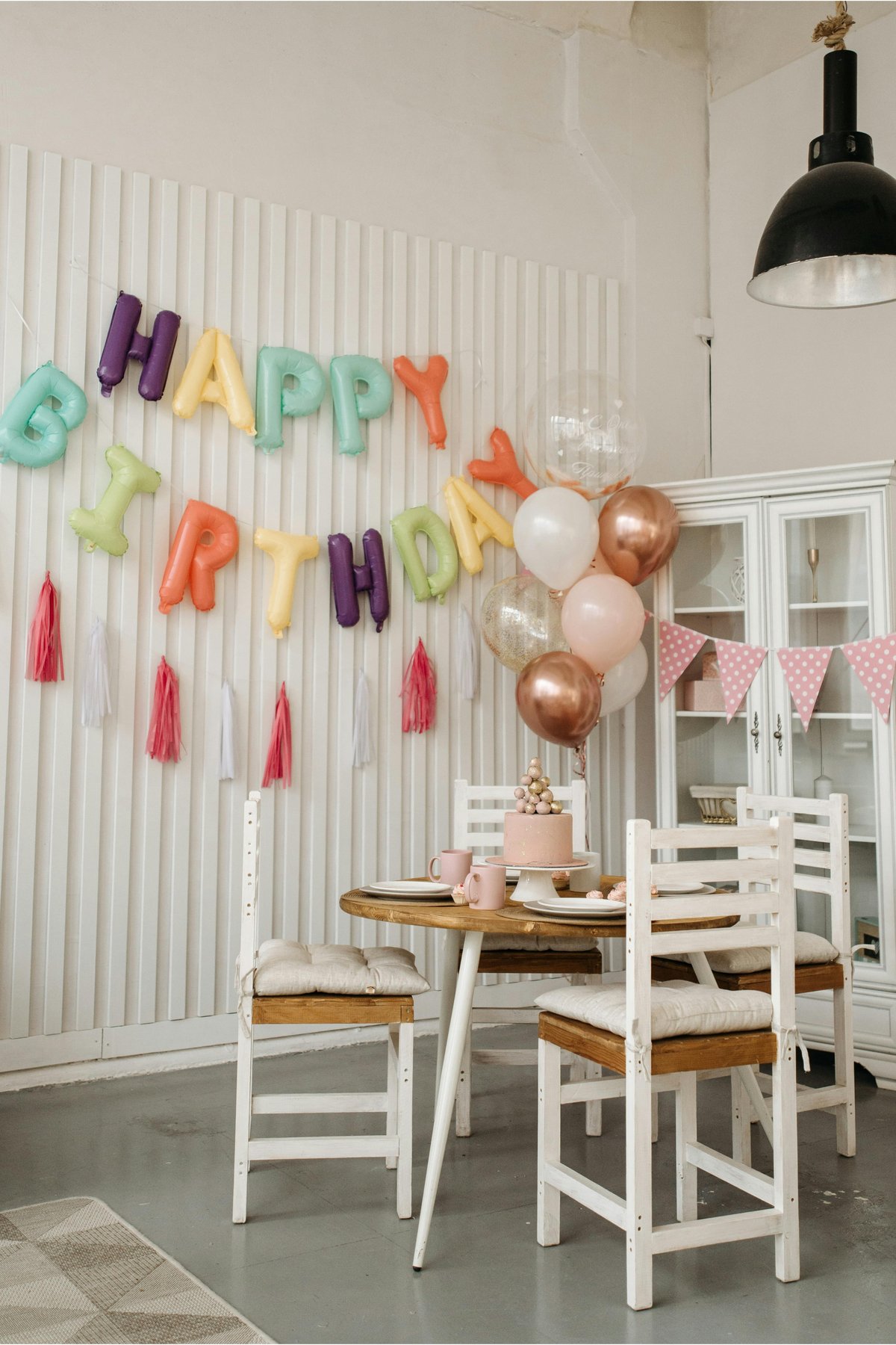 Colorful kids birthday party setup with balloon decorations