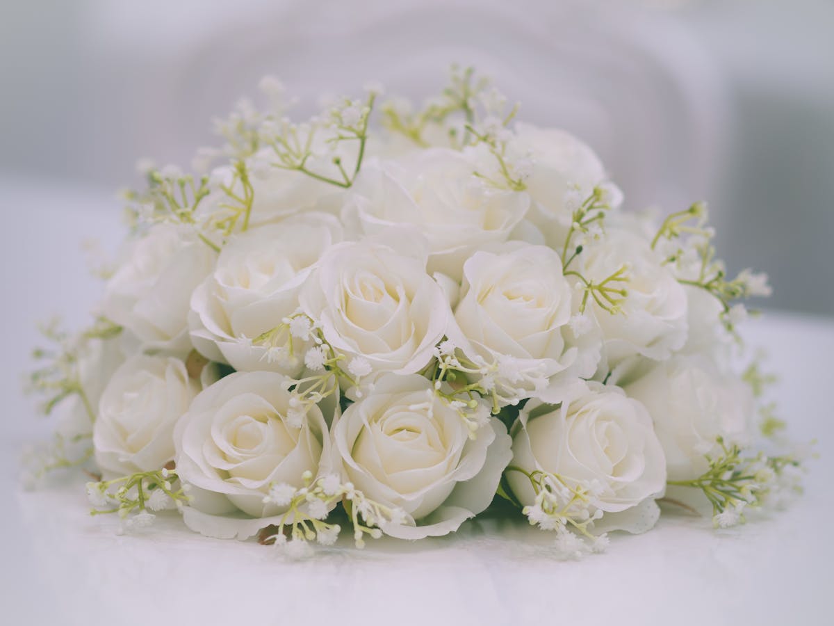 White rose bridal arrangement