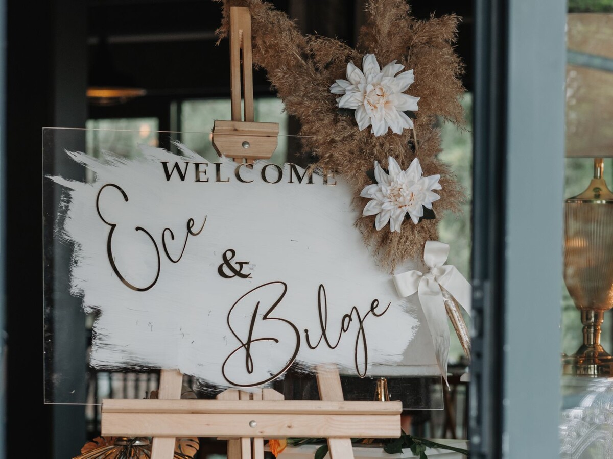 Welcome sign at a styled party entrance