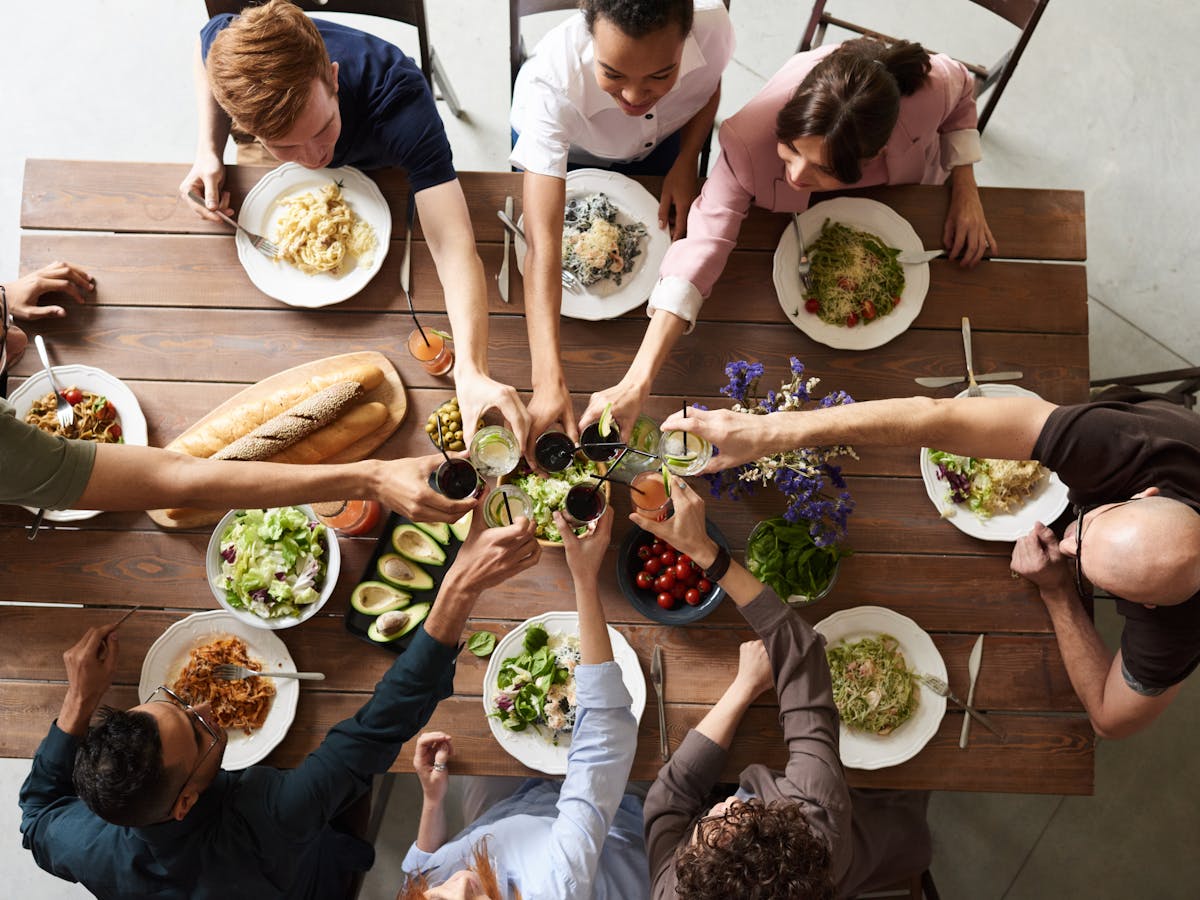 Guests gathered around a full table