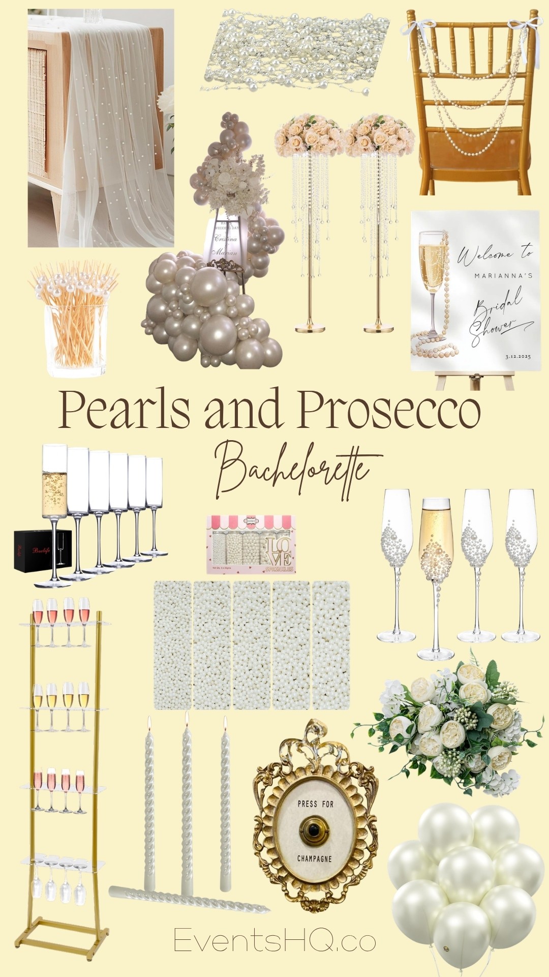 Pearls and Prosecco bachelorette theme