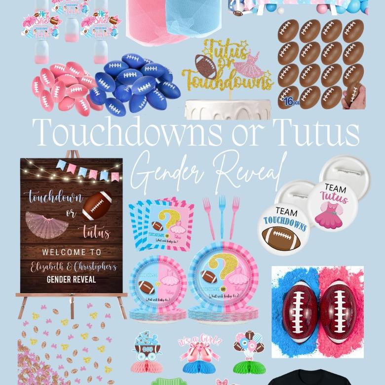 Touchdowns or Tutus gender reveal theme